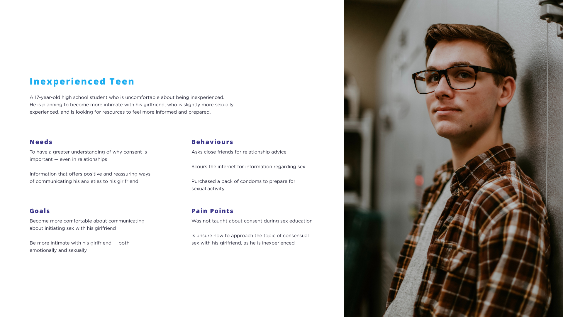 Presentation slide presenting the persona used to help guide our design decisions.