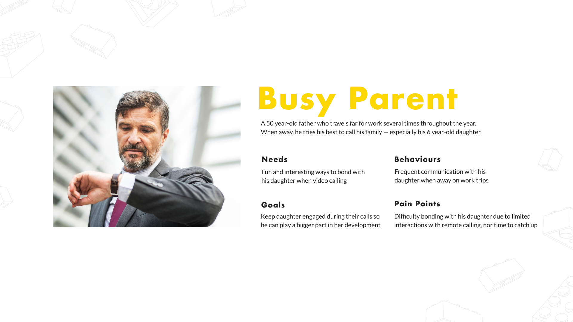 Presentation slide presenting our parent persona.