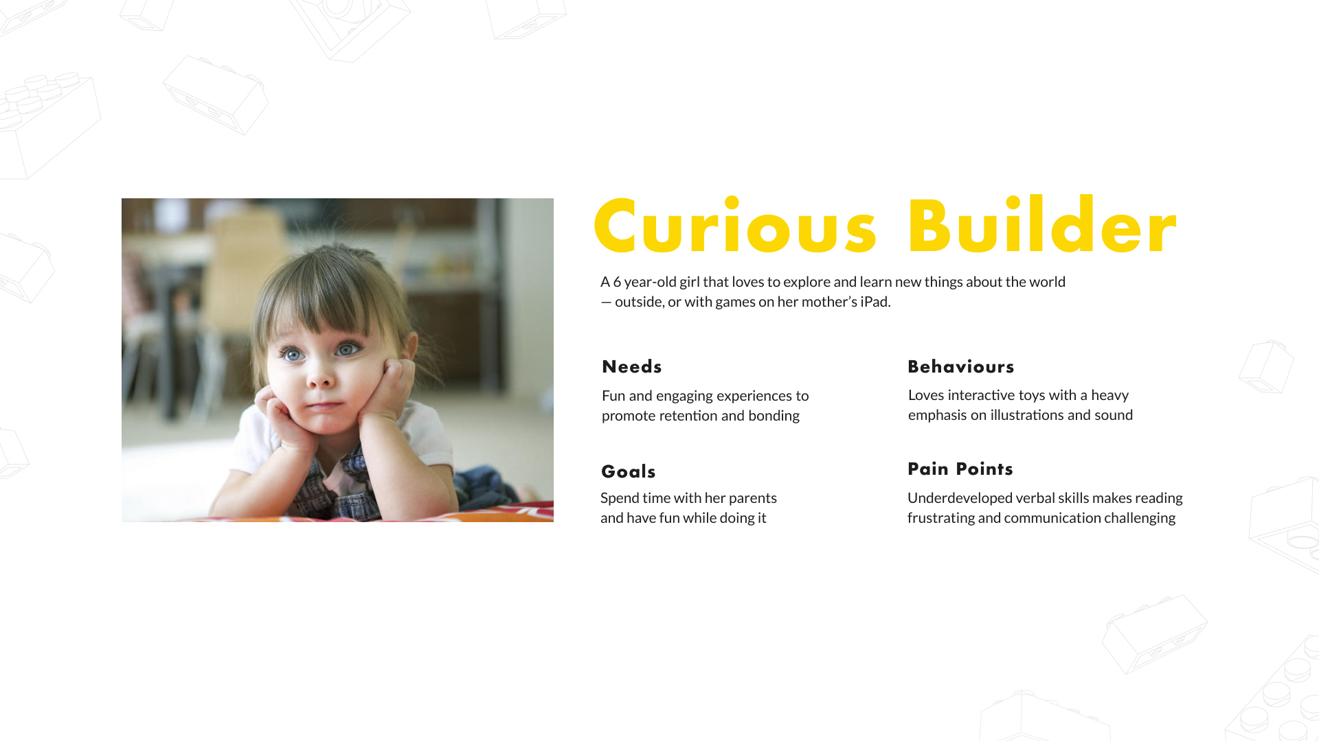 Presentation slide presenting our child persona.