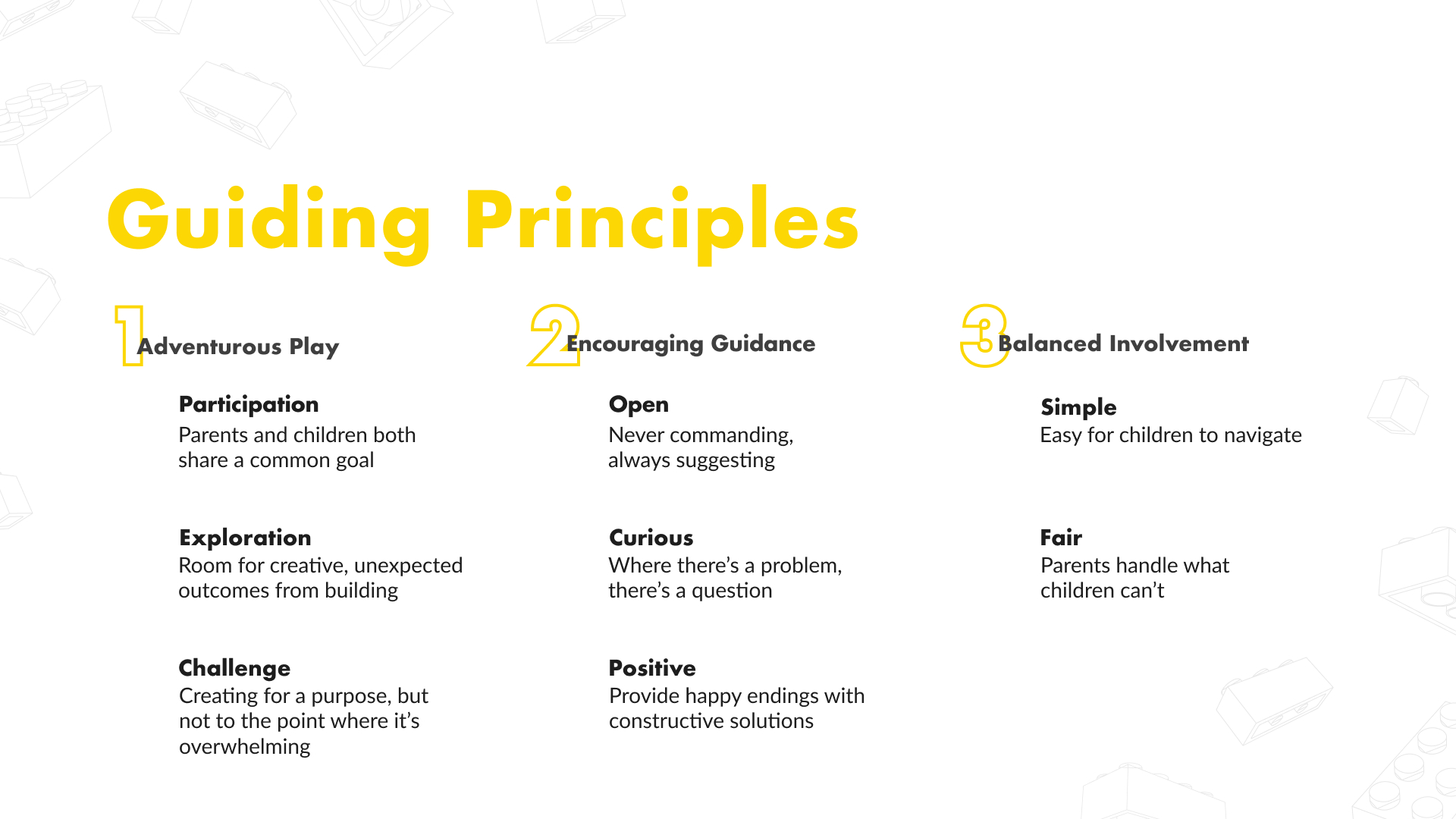 Presentation slide discussing the meanings of our three guiding principles.